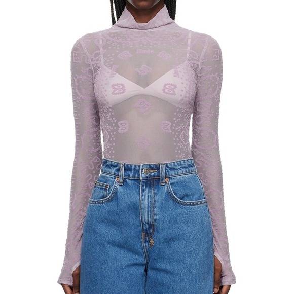 RHUDE Tulle Bodysuit Purple‎ Bandana Mesh Long-sleeve - Picture 1 of 4